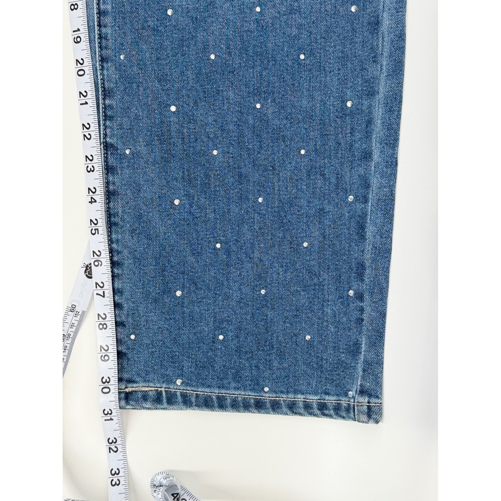 Express Embellished Rhinestone Straight Leg Jeans Medium Wash Blue Womens 12 NEW - Picture 6 of 9
